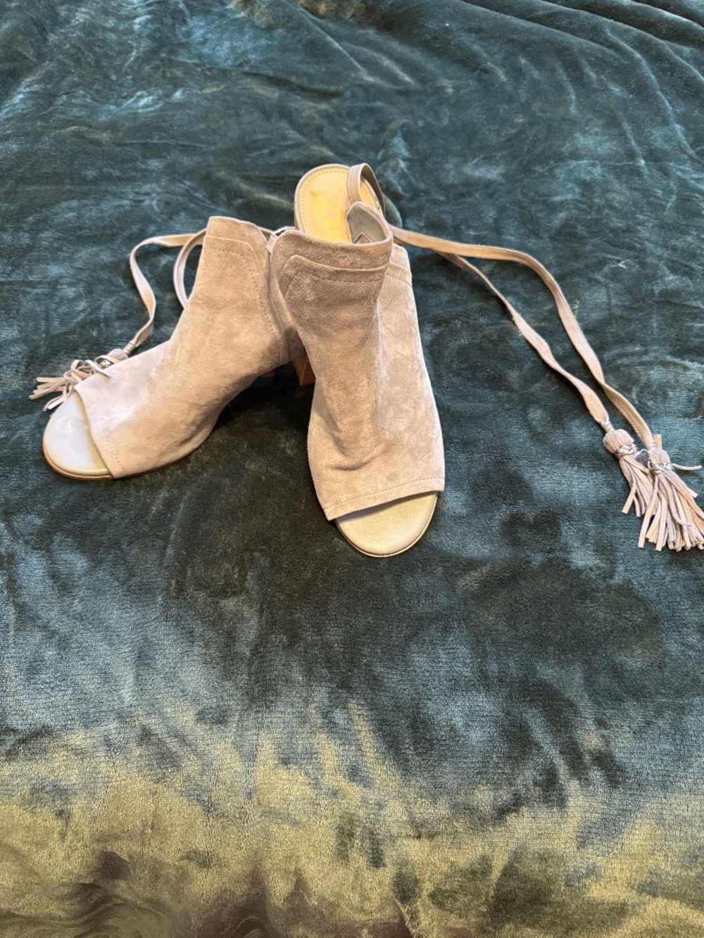 Sam Edelman Size 10 Sampson Shooties Peep Toe Sandals Ankle Tie Block Heel Gray